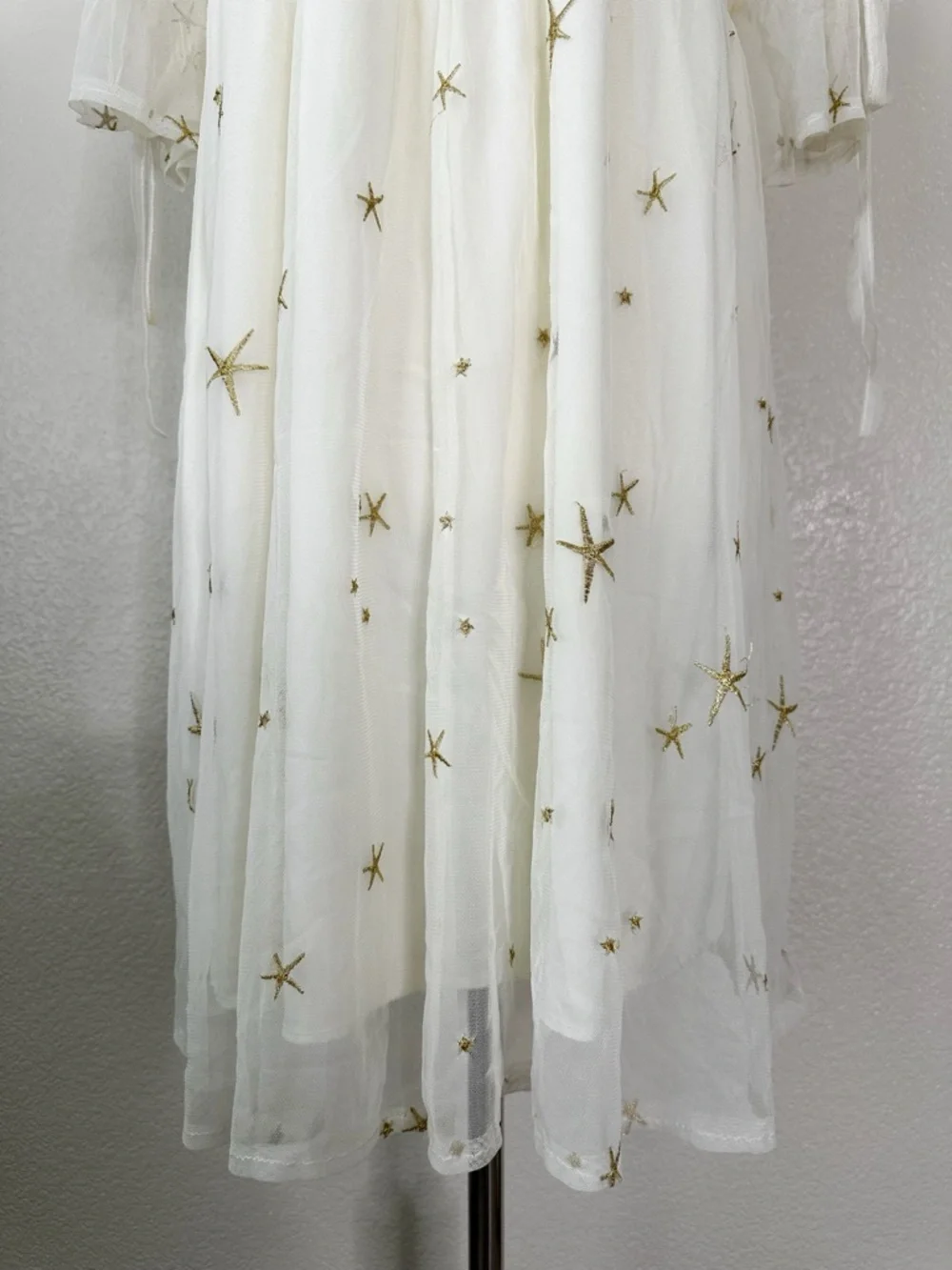 GeLaiMei Girls Size 14-15 Embroidered Gold Stars Mesh Overlay Swing Dress - Picture 9 of 11